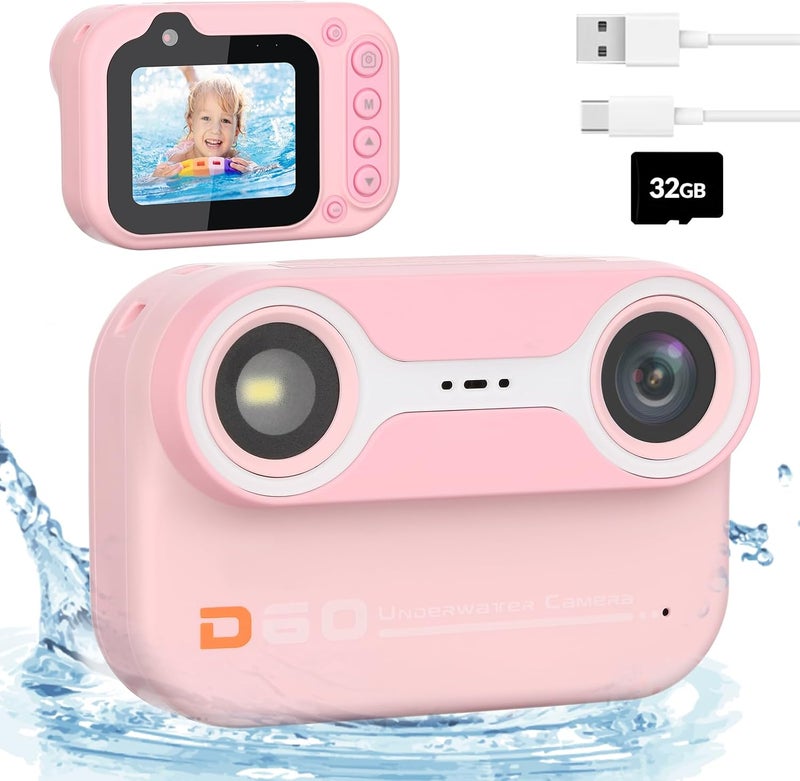 Bestrip Kids Underwater Camera, 1080P HD Waterproof Digital Camera with 2.4" IPS Screen, Birthday Gifts for Boys Girls Children, Toddler Cameras Toys for 3 4 5 6 7 8 9(Pink) - Image 1